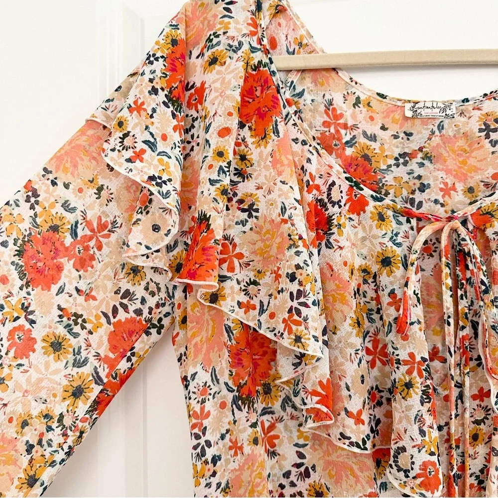 Free People Intimately Free Say It To Me Orange and Cream Bodysuit-Floral Blouse